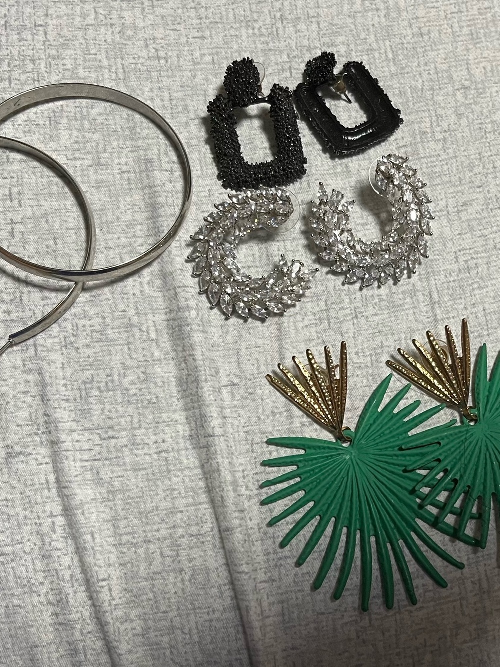 Green Palm Fan Drop Earrings with Gold Accent